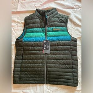 Cotopaxi Men's XL Fuego Down Vest Green Blue Woods Stripes NWT Puffy Puff Puffer